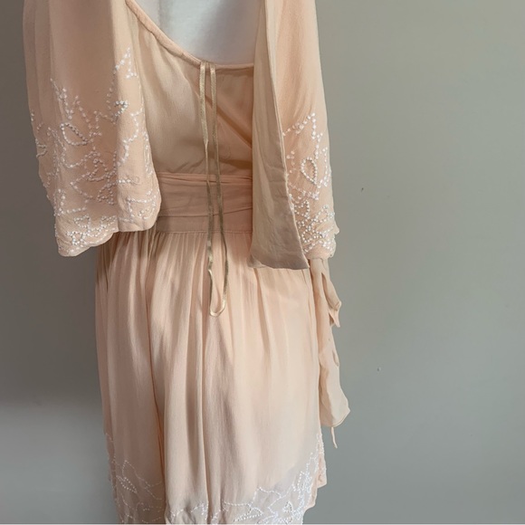Free People Chiffon Beaded Wrap Belted Ruffle Front Dress - Picture 8 of 12